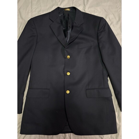Brooks Brothers 346 Blazer Mens 42R Navy 3 Button Gold Crest Sport Coat Classic - Picture 2 of 12
